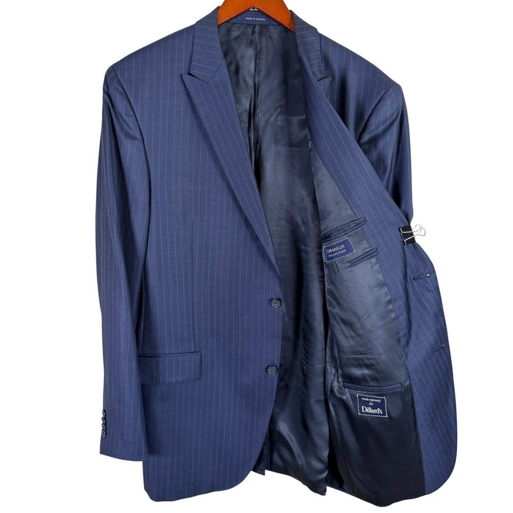 Cremieux Loro Piana Super 130s Wool Suit Jacket Blazer Mens 44L Blue Pinstripe
